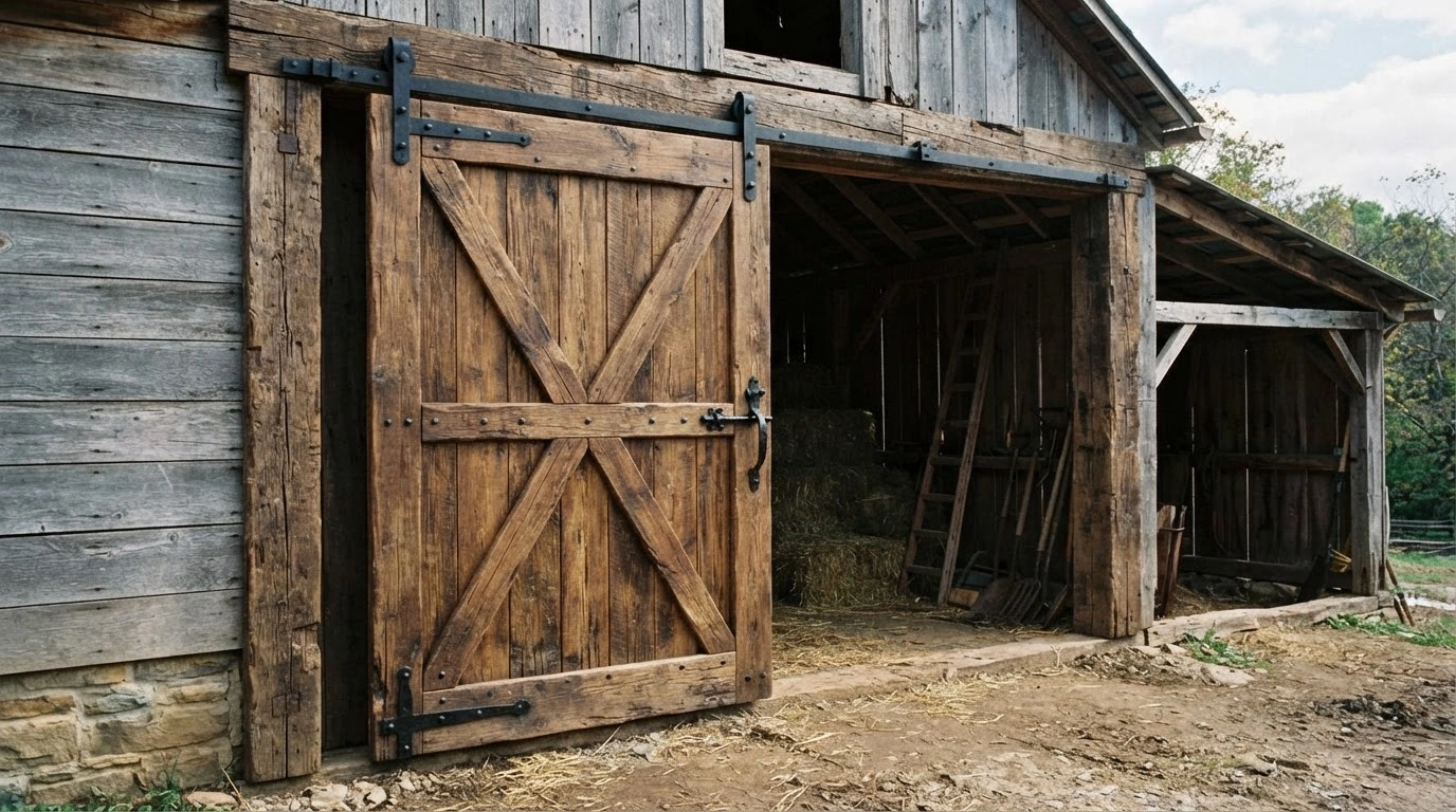 A Barn Door With Wooden Frame