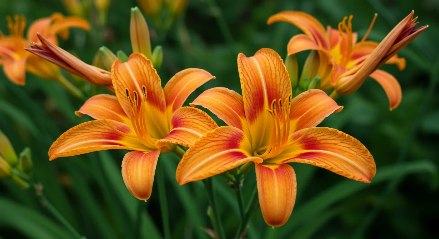 A Beautiful Orange and Yellow Ditch Lilies in Full Bloom A Beautiful Orange and Yellow Ditch Lilies in Full Bloom