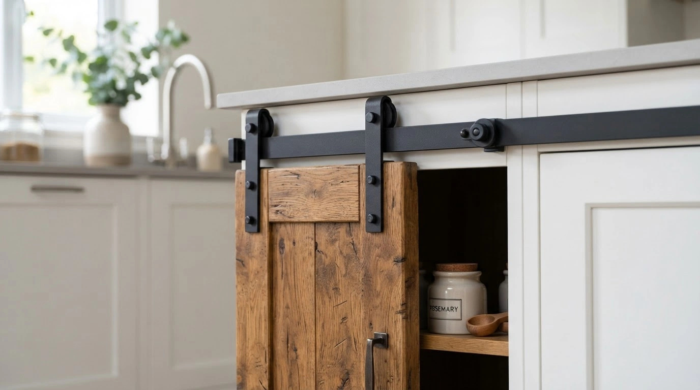 A Beautifully Crafted Mini Barn Door, Made From Distressed, Warm-toned Reclaimed Oak Wood Planks