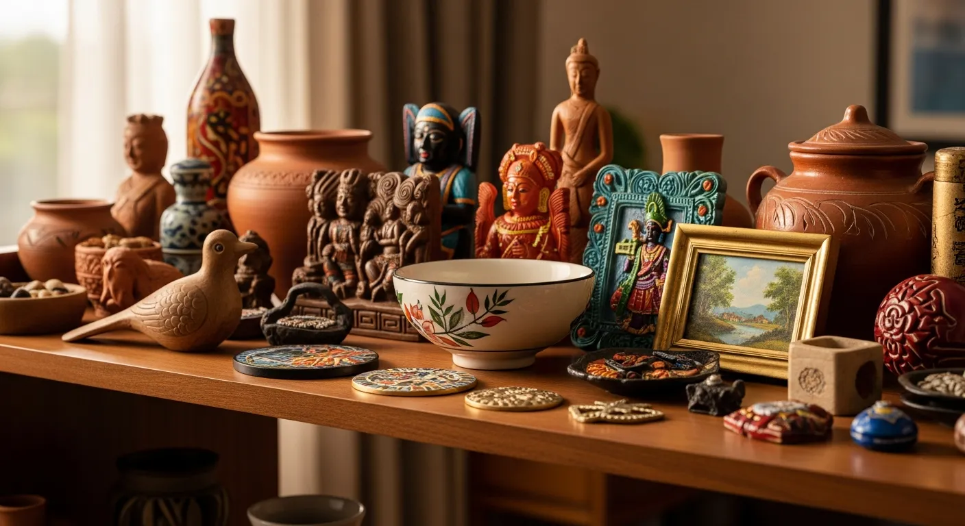 A Beautifully Curated Wooden Shelf, Laden With Diverse, Personally Meaningful Artifacts