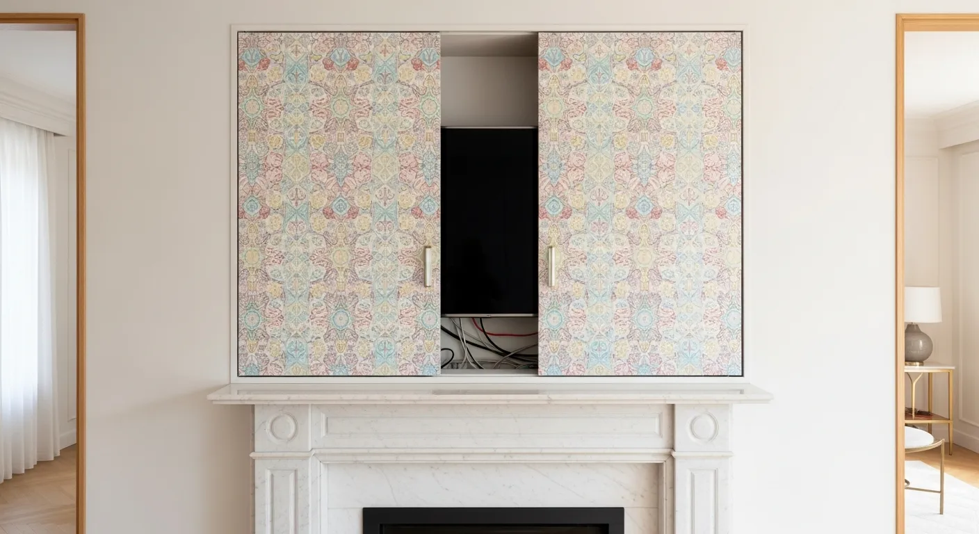 A Beautifully Designed Interior Wall Section, Centered Above an Elegant, White Polished Marble Fireplace With a Simple, Sophisticated Mantel