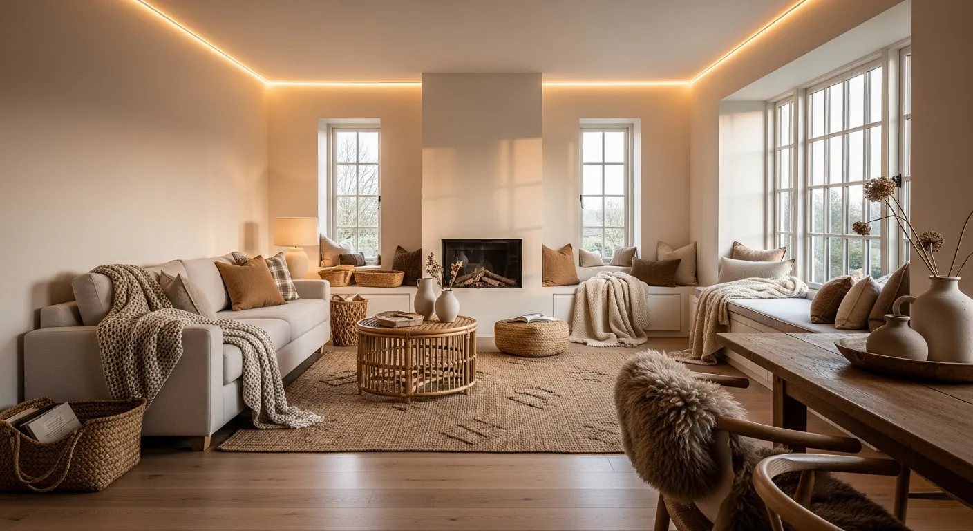 A Breathtakingly Interior Scene Exuding Unparalleled Coziness and Serene Warmth
