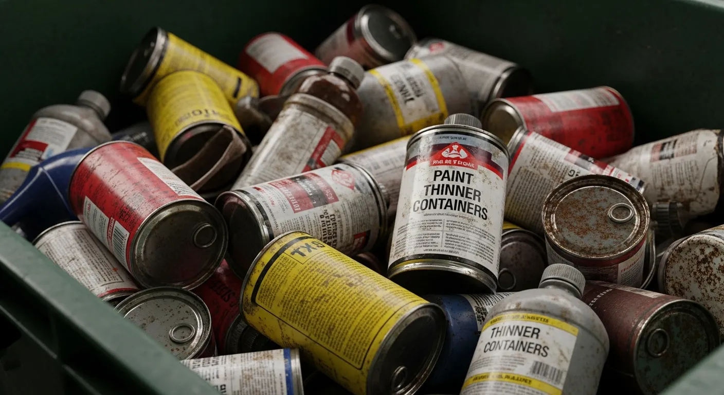A Cluttered Pile of Various Discarded Empty Paint Thinner Containers
