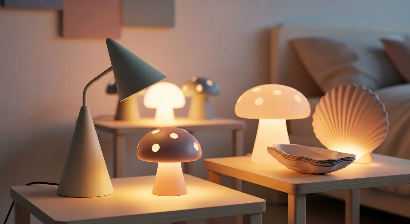 A Collection of Danish Pastel Style Lamps Featuring a Charming Arrangement of Delicate Lamps, All in Muted Pastel Tones and Matte Finishes