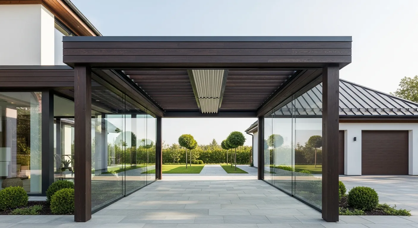 A Contemporary Breezeway, Elegantly Connecting a Sleek, Modern House to a Matching Two-car Garage