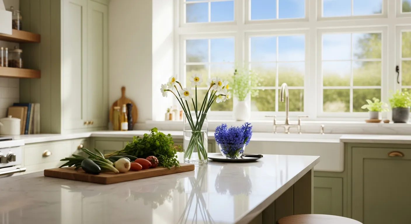 A Country Kitchen Filled With Serene Spring Colors
