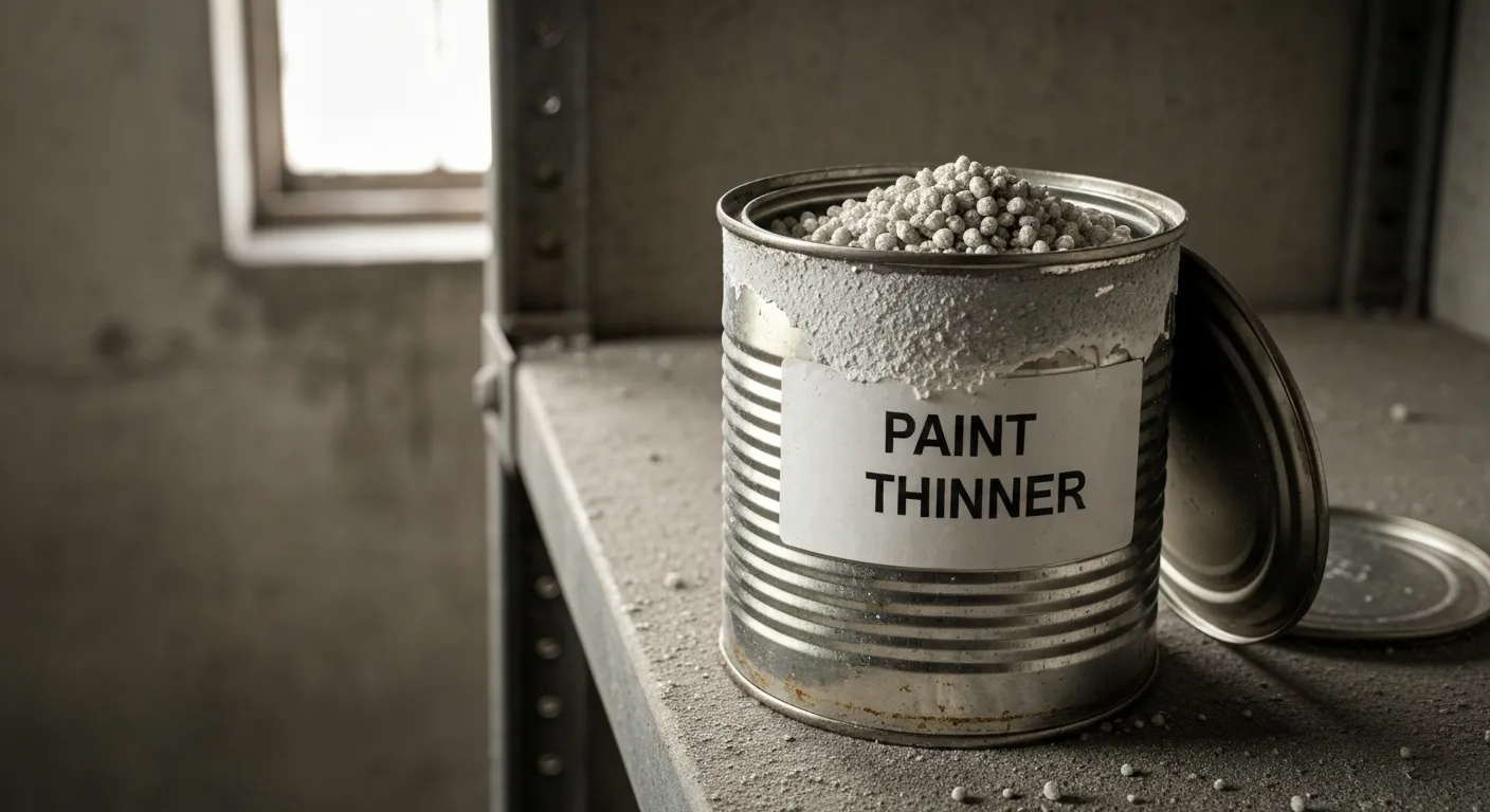 A Discarded, Open, Rusty, Industrial Metal Can, Clearly Labeled Paint Thinner, Standing Upright