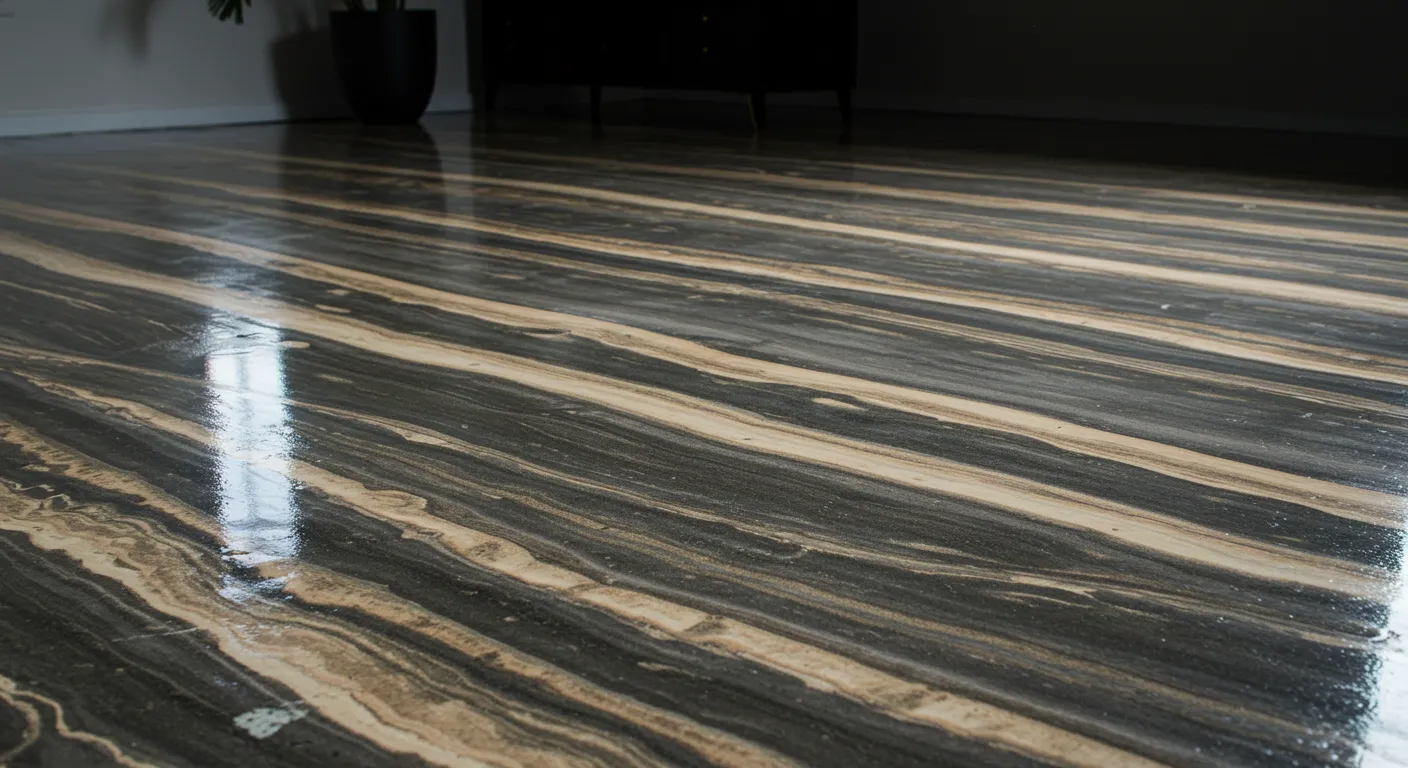 A Freshly Sealed Concrete Floor, Intricately Stenciled to Perfectly Mimic a Polished Marble Look