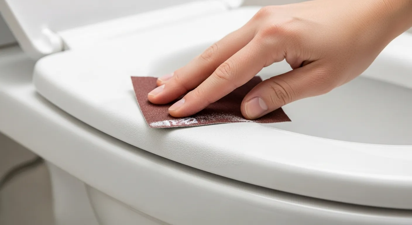 A Hand Meticulously Sands a Pristine White Porcelain Toilet Bowl A Hand Meticulously Sands a Pristine White Porcelain Toilet Bowl