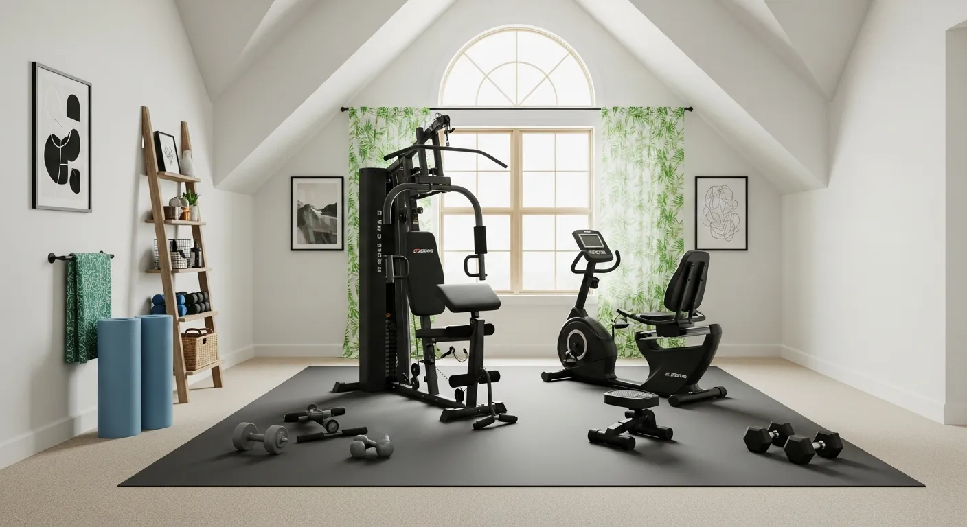 A Home Gym Setup Within a Bright, Spacious Attic Room