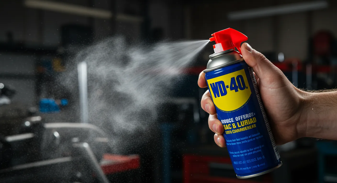 A Human Hand Holding Wd-40 is Being Sprayed From the Nozzle A Human Hand Holding Wd-40 is Being Sprayed From the Nozzle