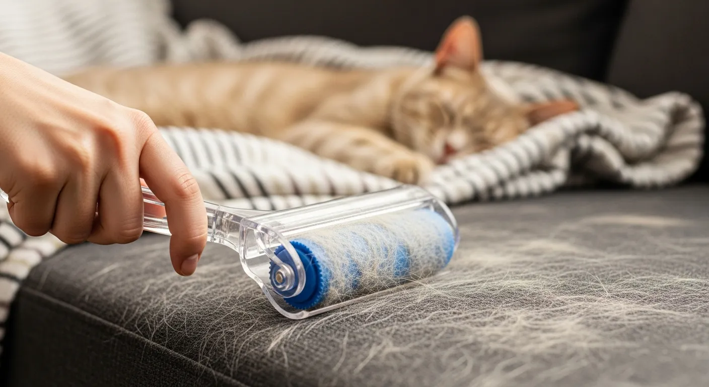 A Human Hand, Operating a Transparent Plastic Pet Hair Remover