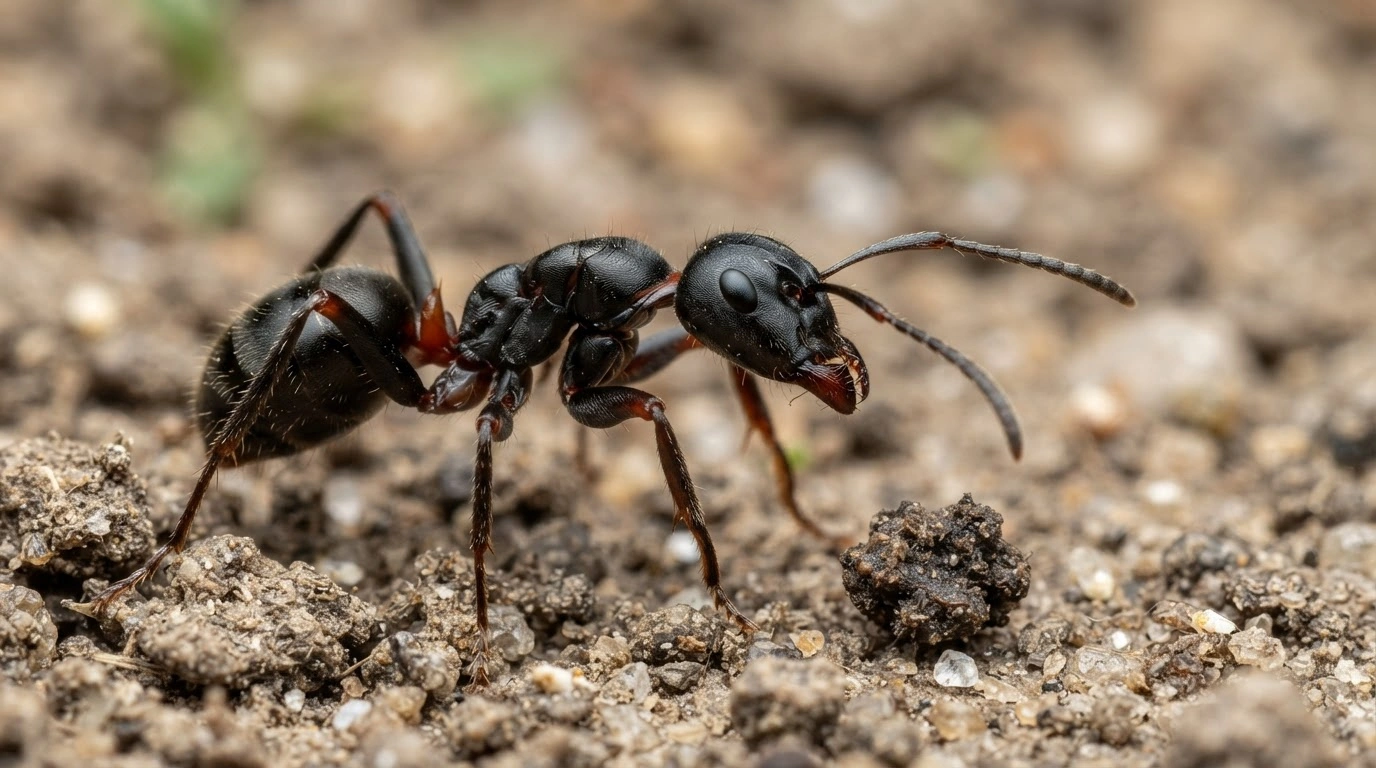 A Large, Black Ant With Reddish-brown Segments on Its Legs and Body Joints