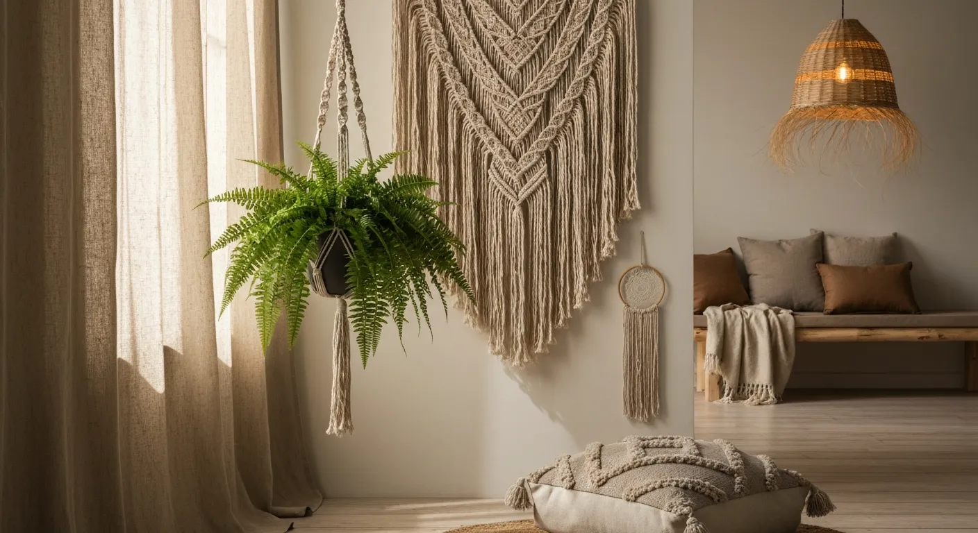 A Large, Intricate Macram&eacute; Wall Hanging With Delicate Fring