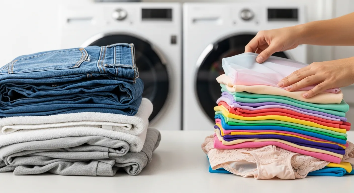 A Laundry Being Meticulously Sorted on a Clean, Light-colored Countertop
