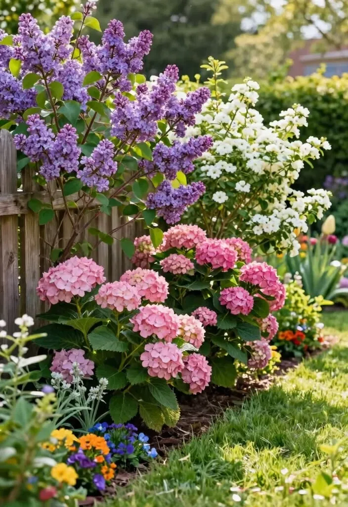 A Lilac Tree With Some Hydrangea Plants