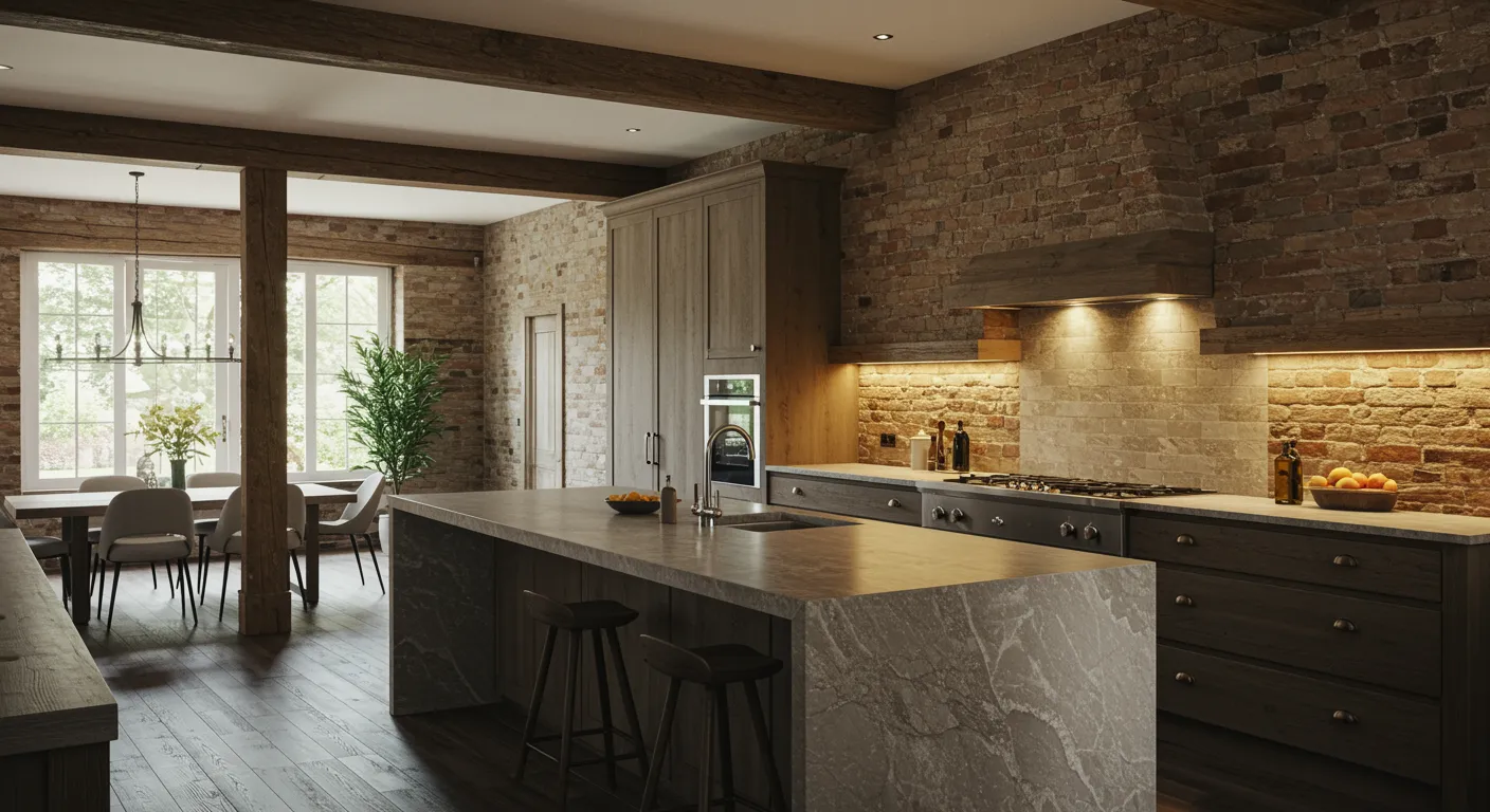 A Luxurious, Modern Open-concept Kitchen Interior, Designed With Seamlessly Integrated Natural Materials