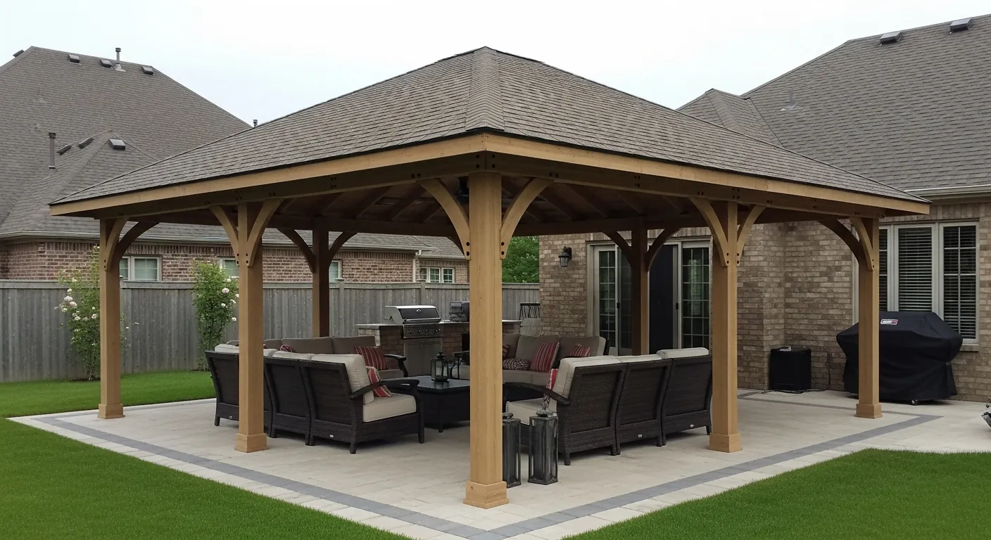 A Luxurious Pavilion-inspired Patio Roof, Showcasing Its Elegant, Freestanding Structure