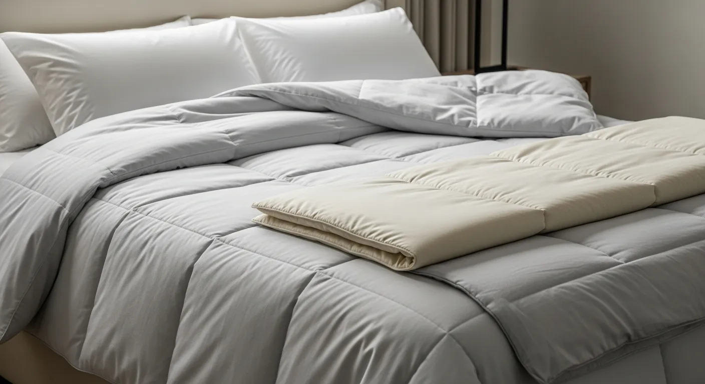 A Luxuriously Made King-size Bed is Tucked With a Crisp, Clean, Light-colored Comforter Under the Mattress