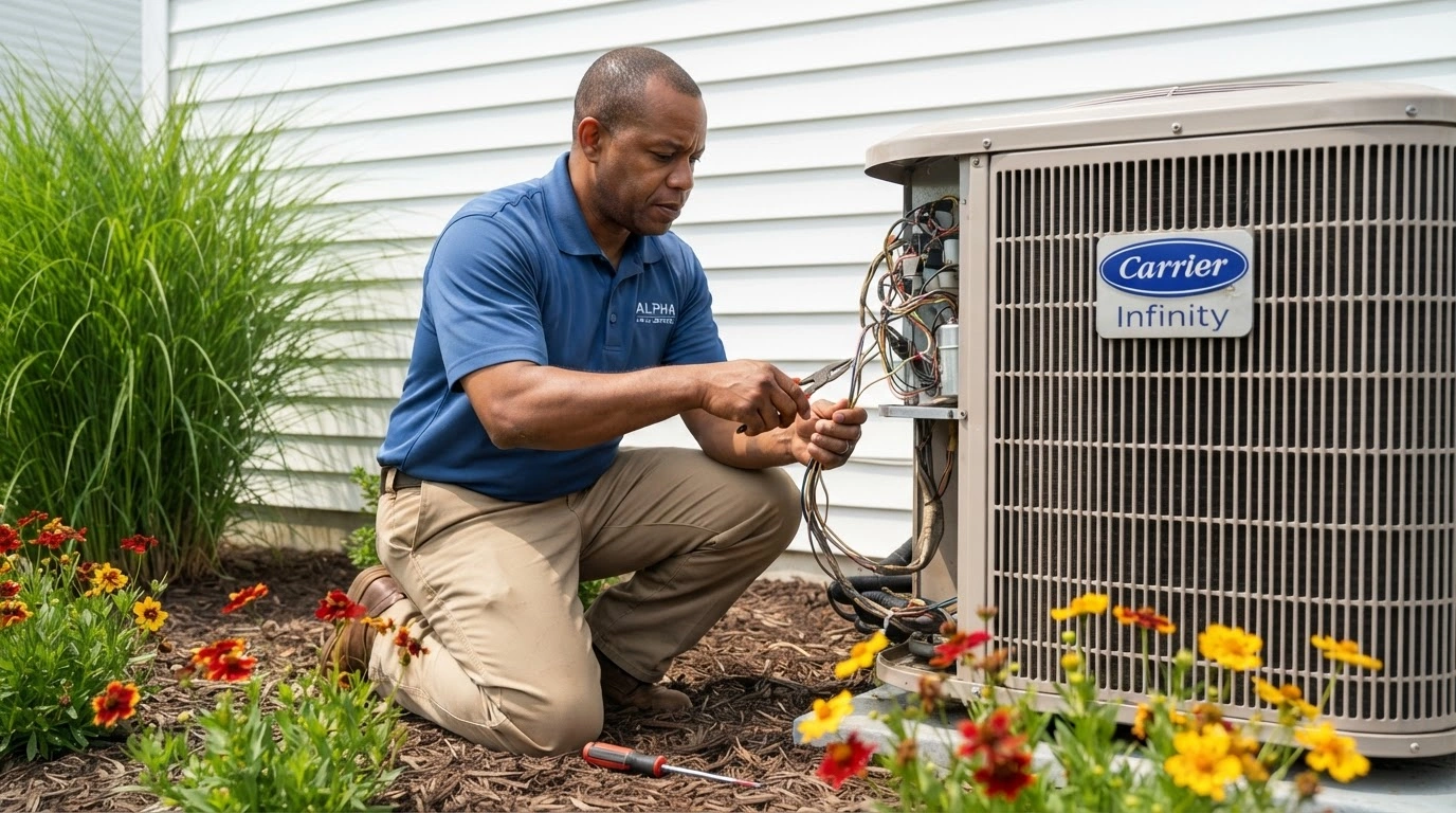 A Male HVAC Technician Installing Carrier HVAC