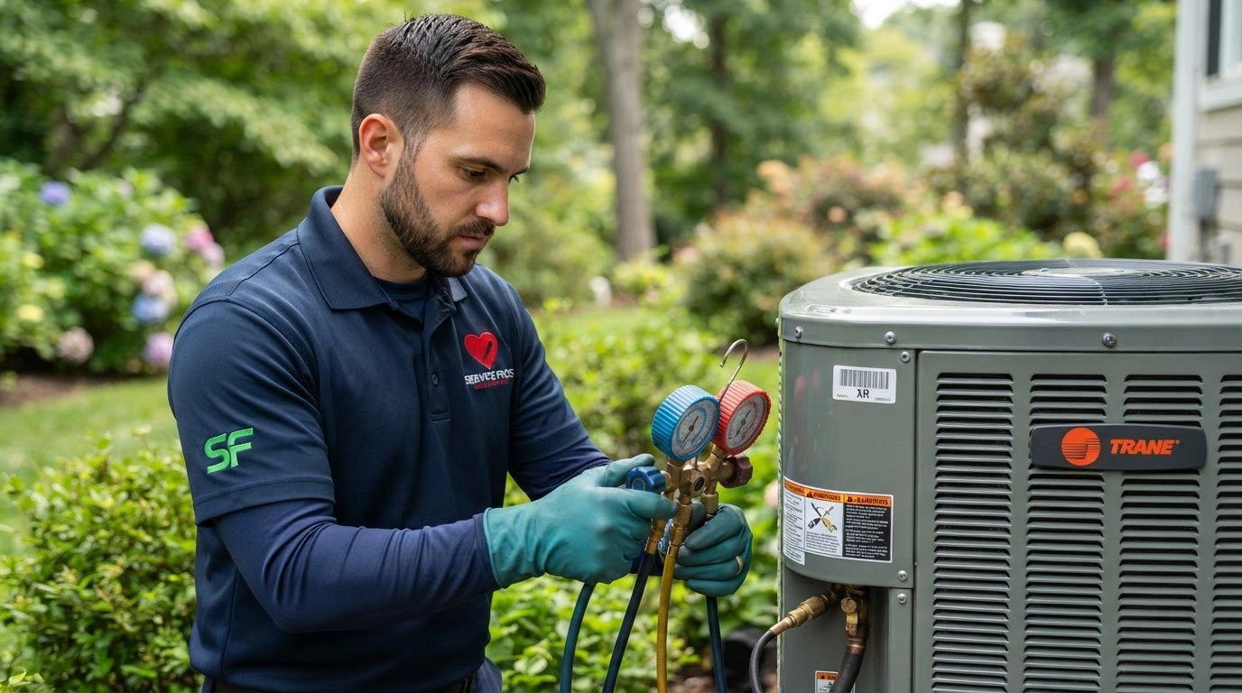 A Male HVAC Technician Installing Trane HVAC