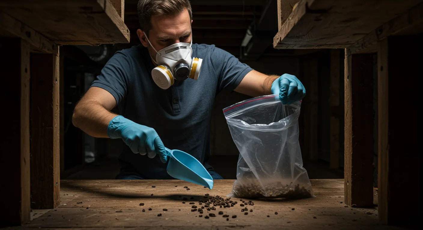 A Man Cleaning Mouse Droppings A Man Cleaning Mouse Droppings