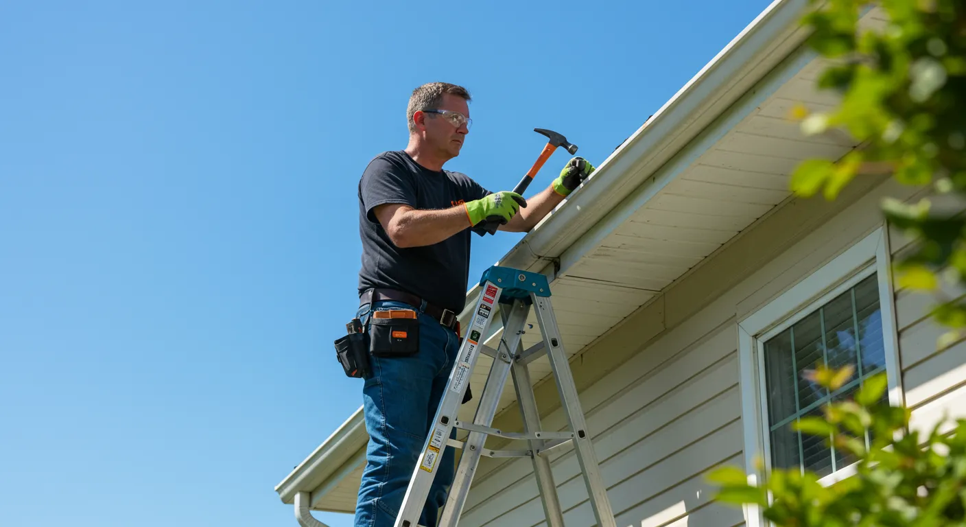 A Man Securing the Panel With the Help of Hammer and Nails A Man Securing the Panel With the Help of Hammer and Nails