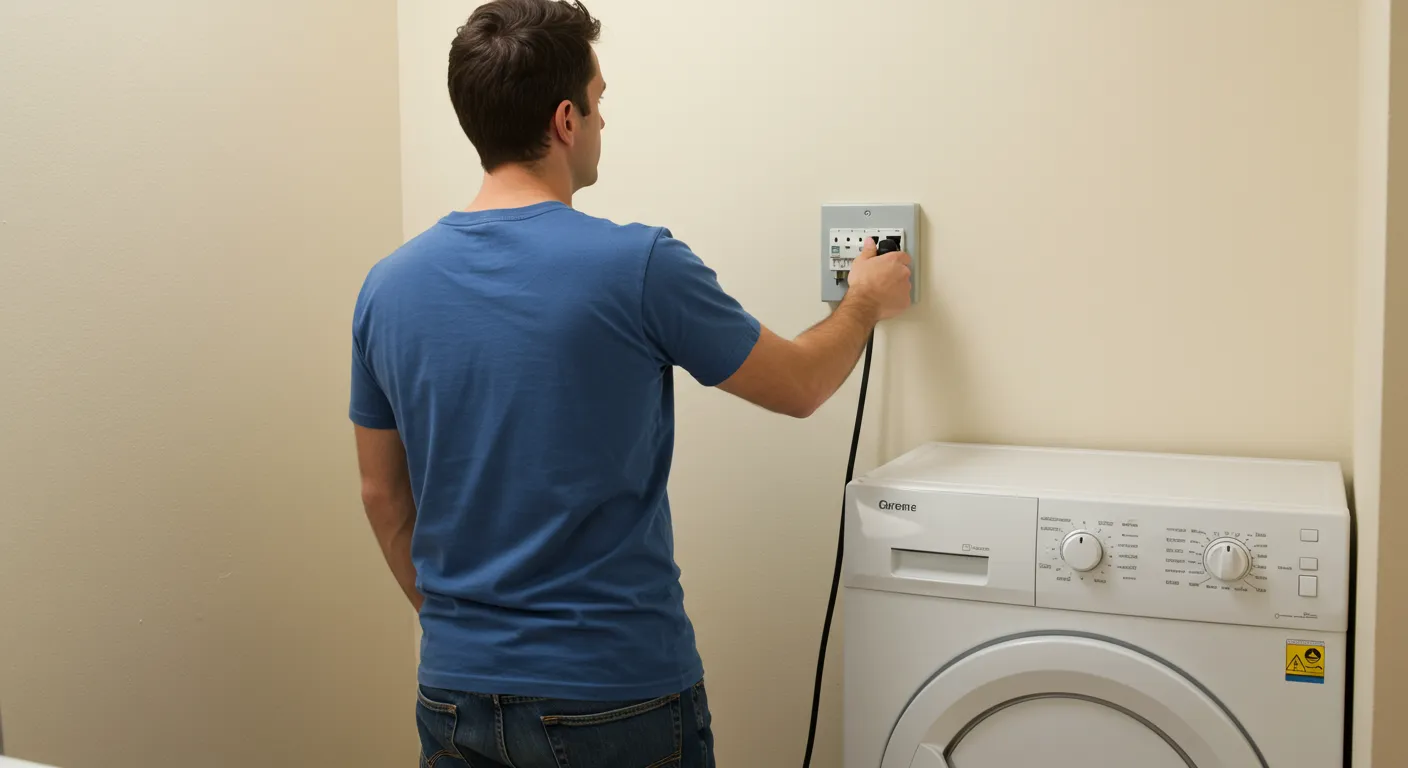 A Man Unplugging a Dryer From Switch Board A Man Unplugging a Dryer From Switch Board