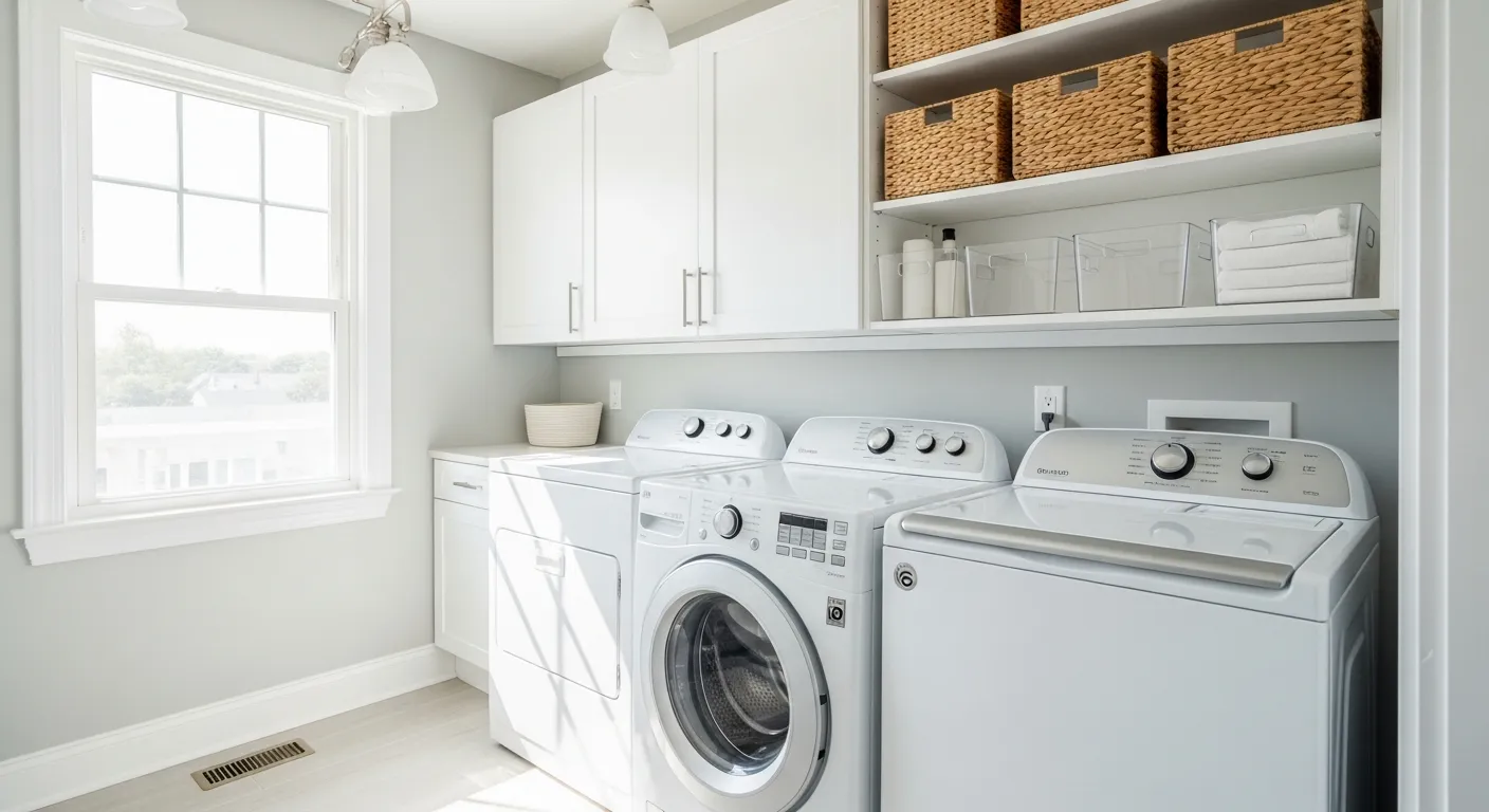 A Meticulously Clean, Highly Functional, and Organized Modern Laundry Room