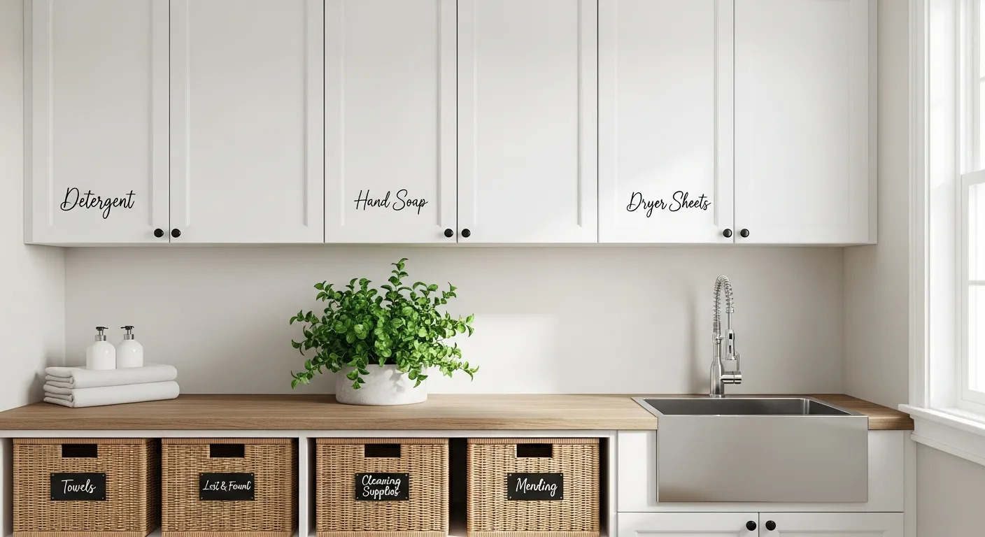 A Meticulously Organized Laundry Room Storage Area