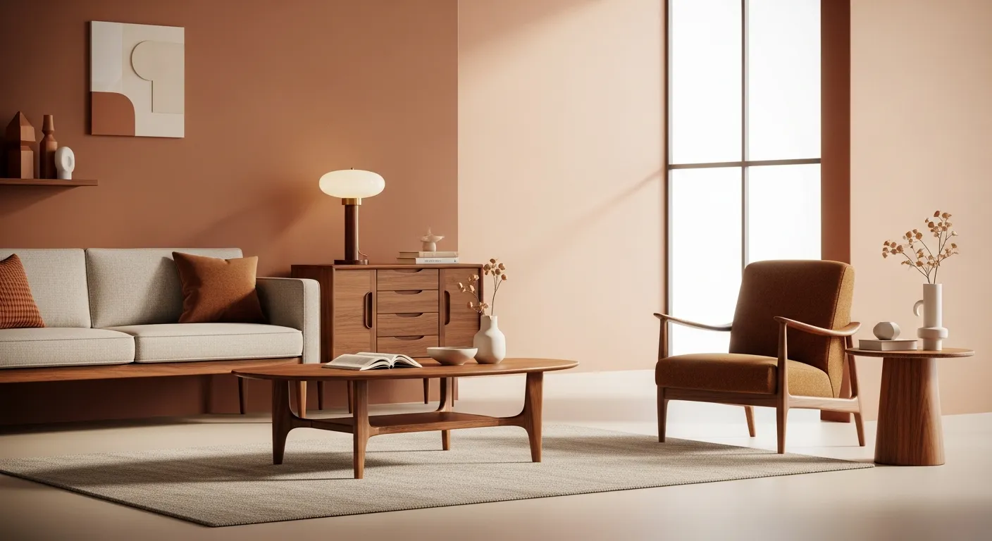 A Meticulously Styled Mid-century Modern Living Room Interior With a Thoughtful Arrangement of Iconic Vintage Mid-century Furniture