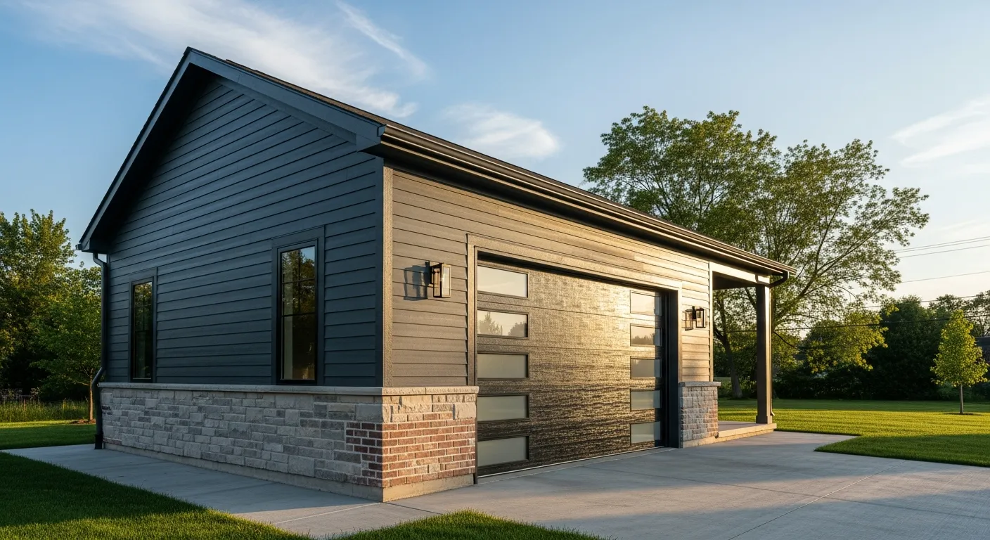 A Modern Detached Garage, With Primary Siding in High-quality Fiber-cement Meticulously Installed With Precise, Clean Lines