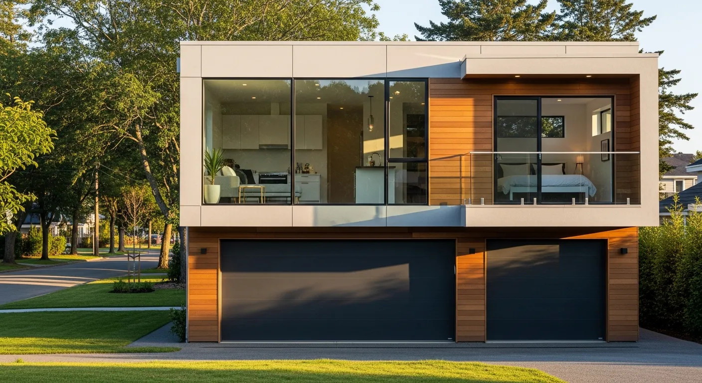A Modern, Detached Living Quarter Meticulously Built Above a Two-car Garage in a Serene Suburban Setting
