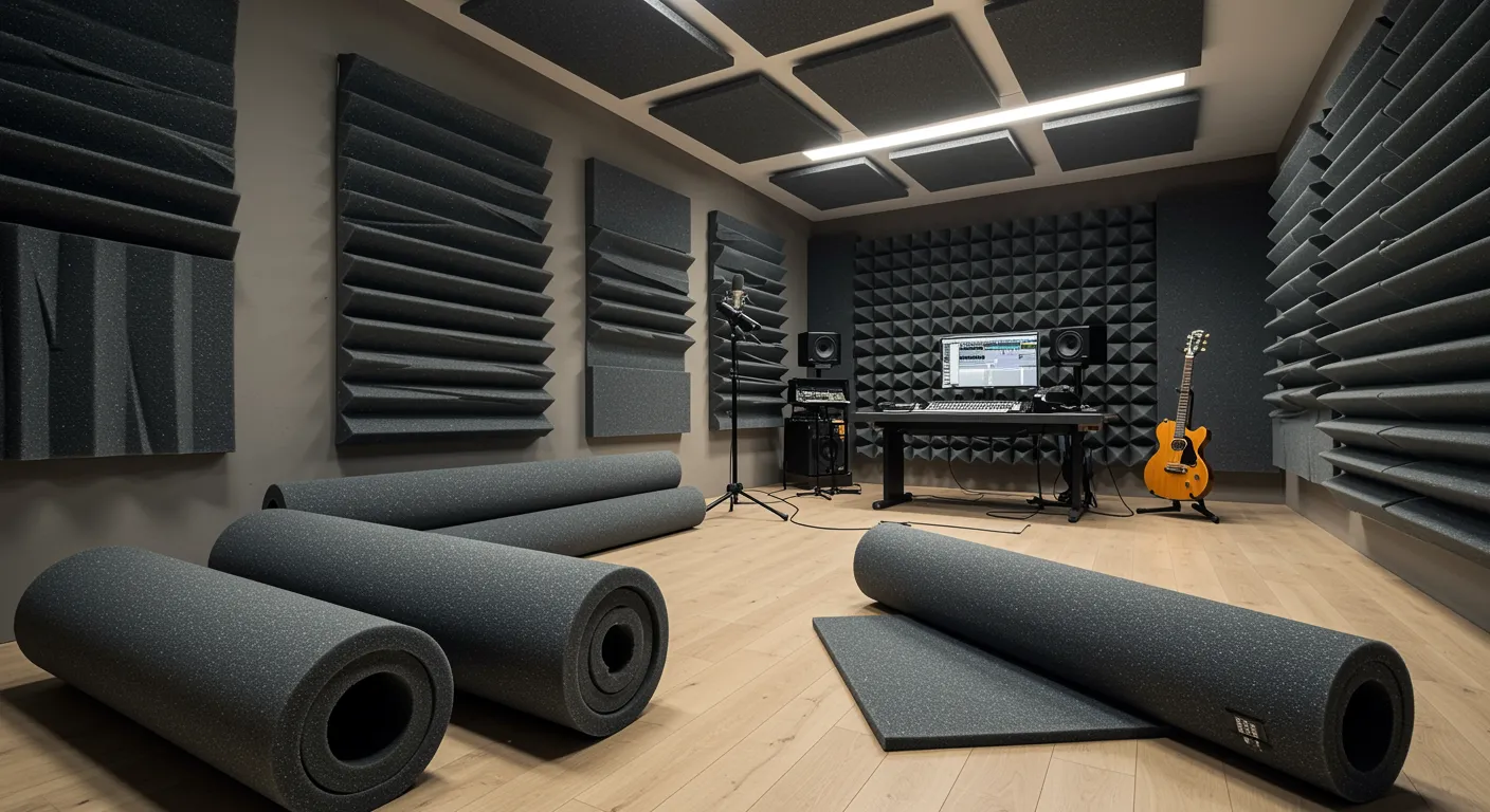 A Modern Home Recording Studio is Meticulously Soundproofed With Cylindrical Acoustic Foam Rolls