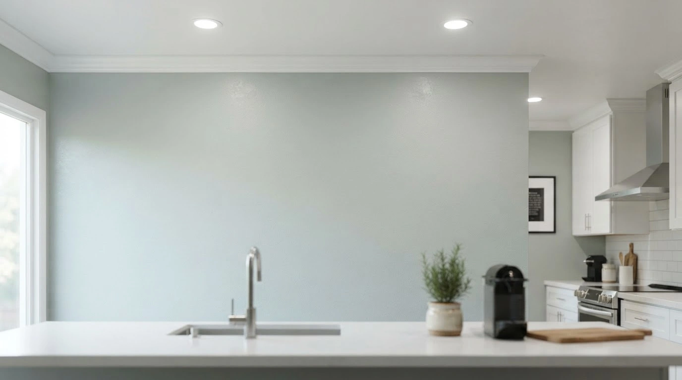A Modern Kitchen Wall Painted in Sherwin-williams Sea Salt