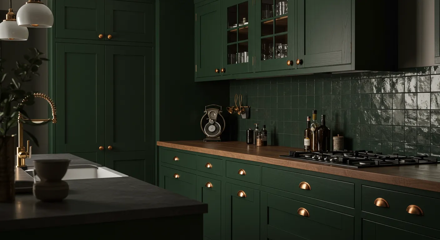 A Modern Kitchen With Forest Green Cabinets and Warm Brass Hardware A Modern Kitchen With Forest Green Cabinets and Warm Brass Hardware