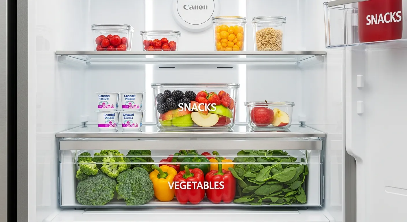 A Modern Refrigerator Showcasing the Impeccably Organized Interior of a Pristine