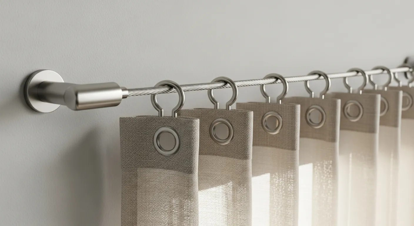 A Modern Tension Wire Curtain System