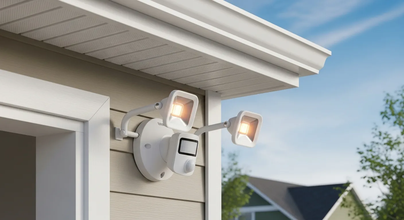 A Modern, White Outdoor Security Leonlite LED Motion Sensor Floodlight