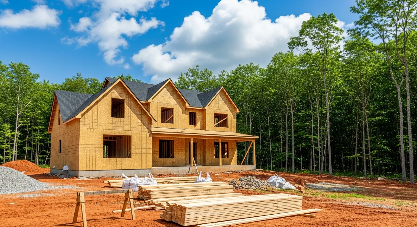 A Newly Framed Two-story House Under Construction