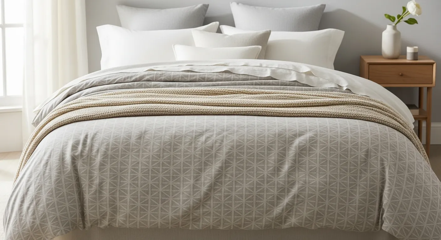 A Perfectly Made, Elegant Bed is Adorned With Multiple Layers of Luxurious, Soft-textured Fabrics in a Soothing, Neutral Color Palette