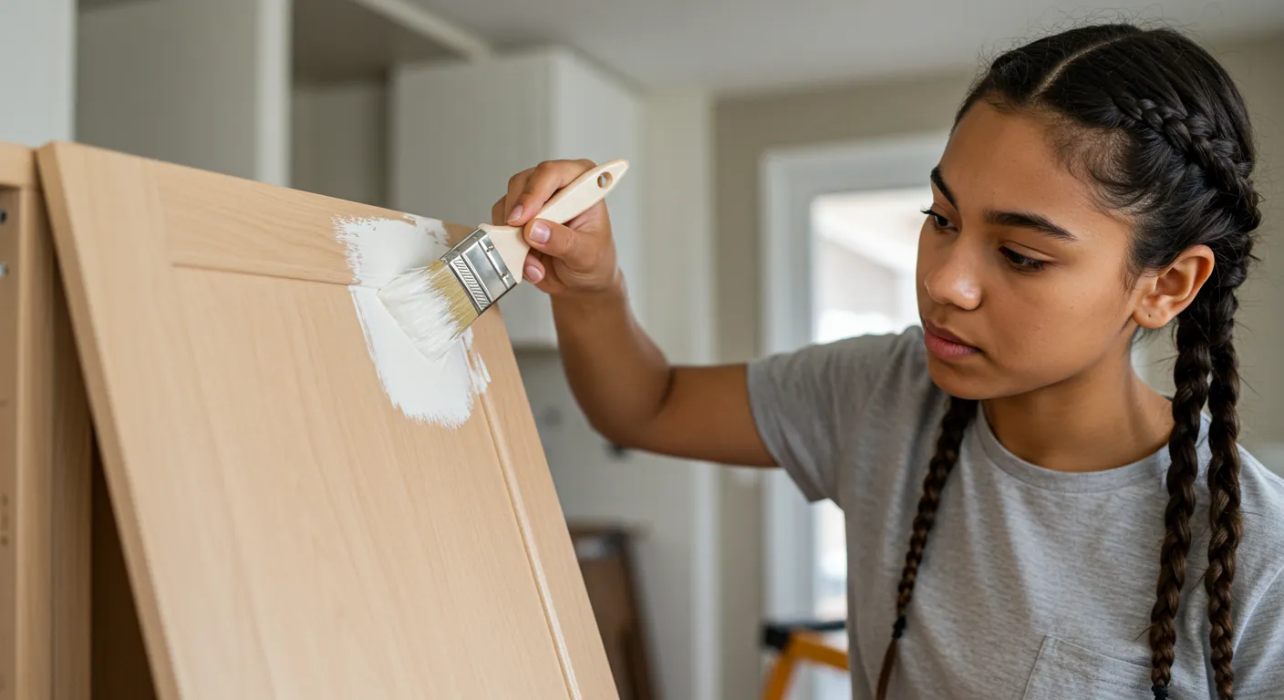 A Person Appling Primer on Kitchen Cabinet Door A Person Appling Primer on Kitchen Cabinet Door