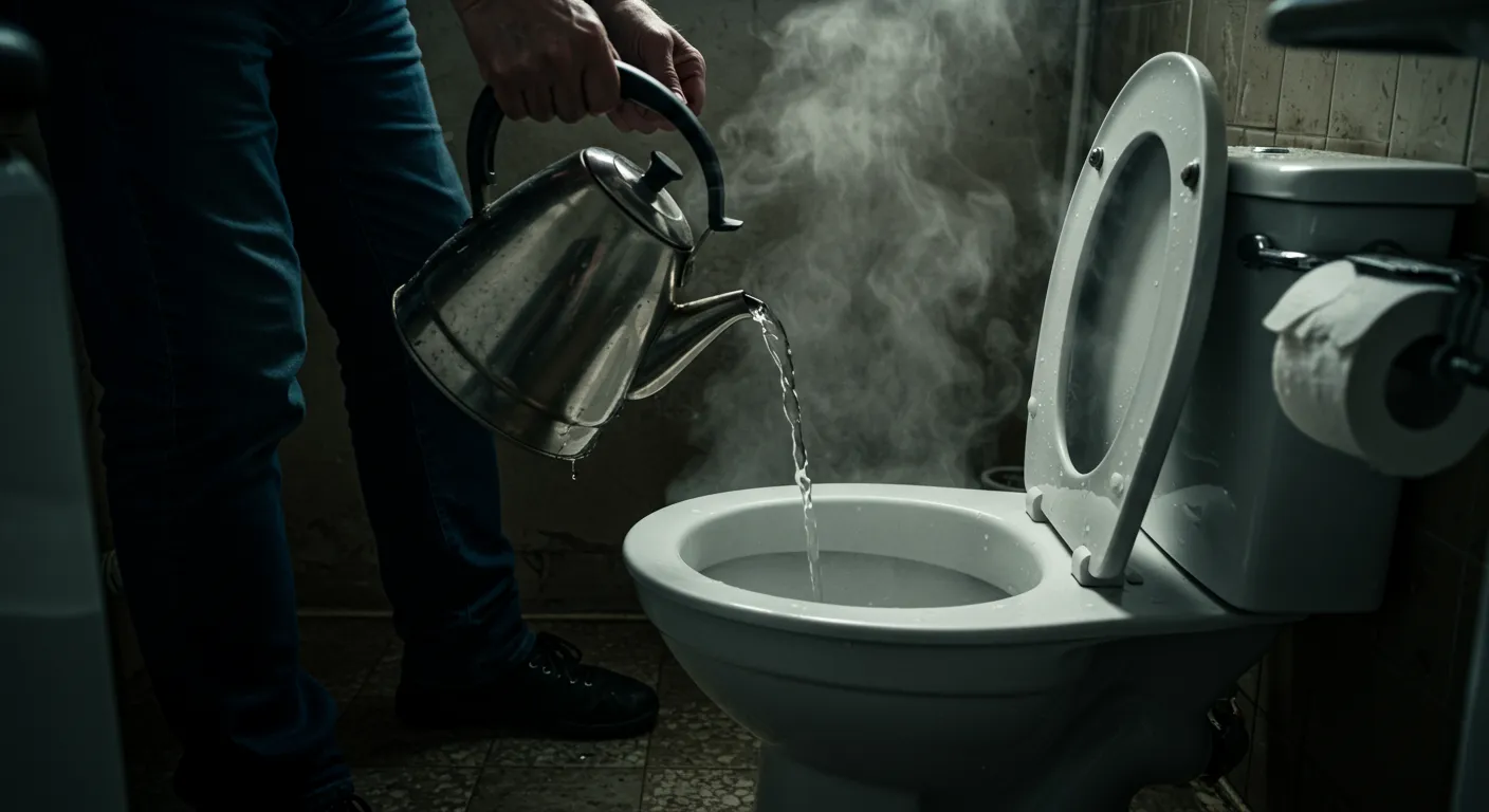 A Person Pouring Hot Water in Toilet A Person Pouring Hot Water in Toilet