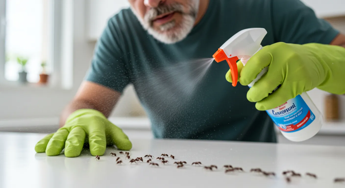 A Person Spraying Lysol on Ants