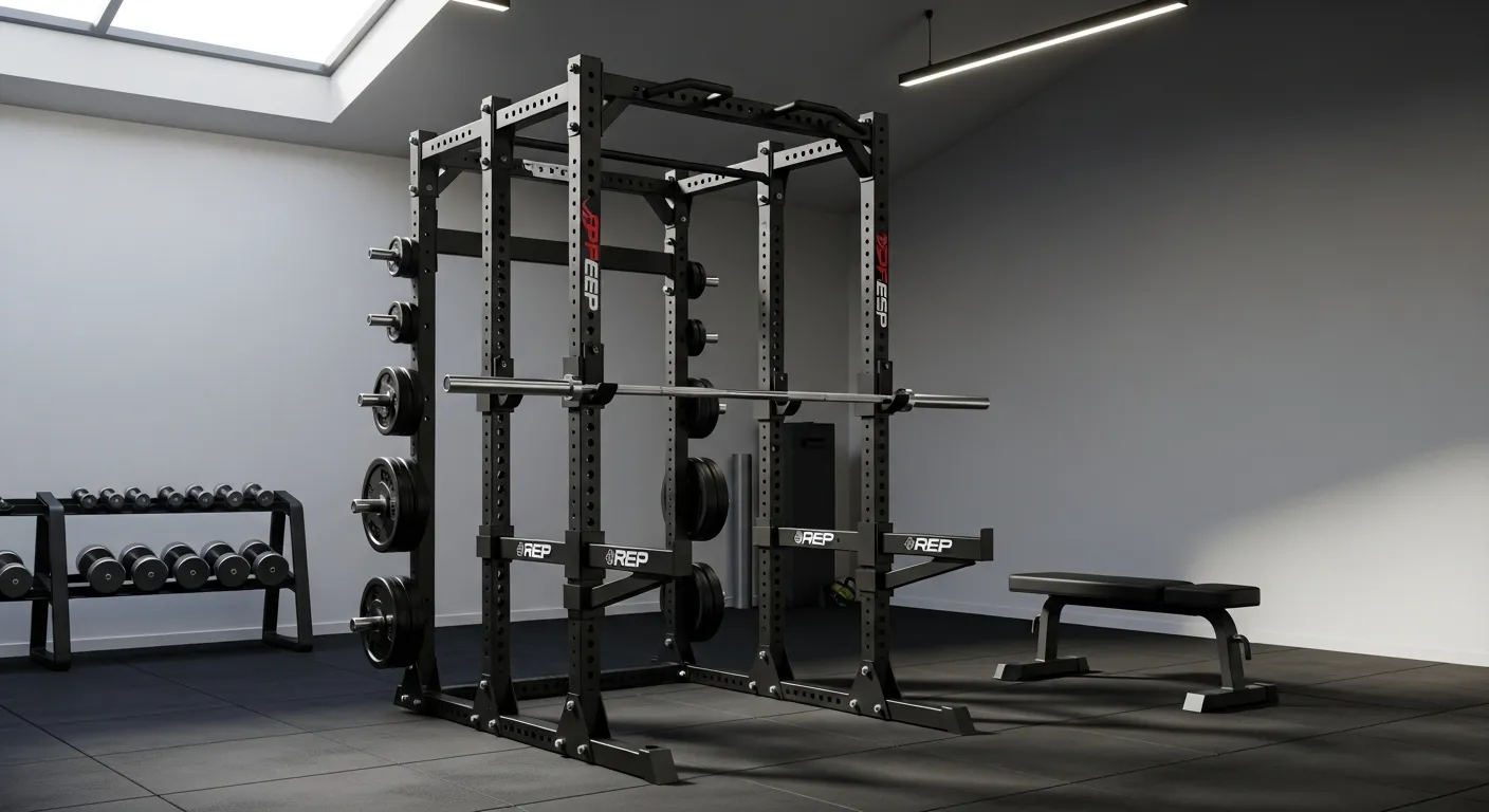 A Pristine, Brand New Rep Fitness Pr-1100 Power Rack, Constructed From Heavy-gauge Matte Black Steel Tubing
