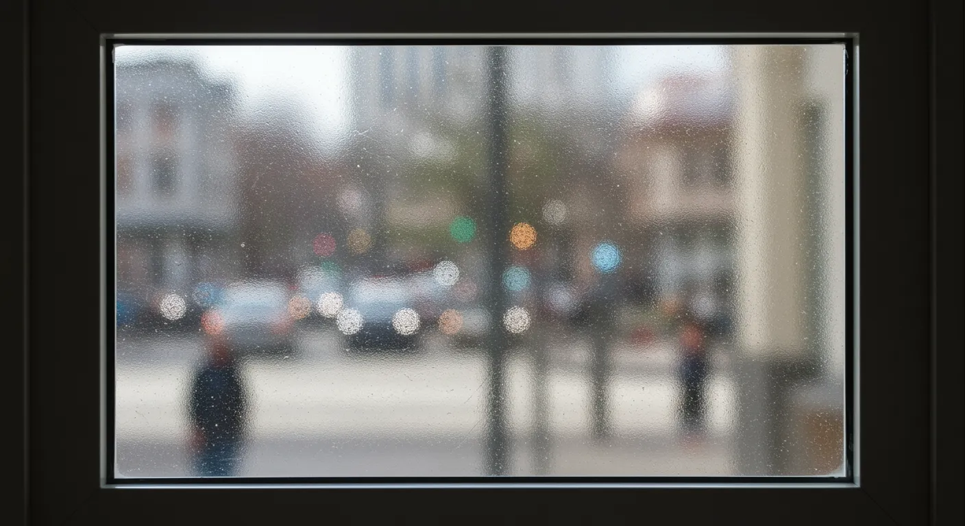 A Pristine Rectangular Window Pane With a Thin, Translucent Polymeric Soundproofing Film Meticulously Applied to the Interior Surface of the Glass
