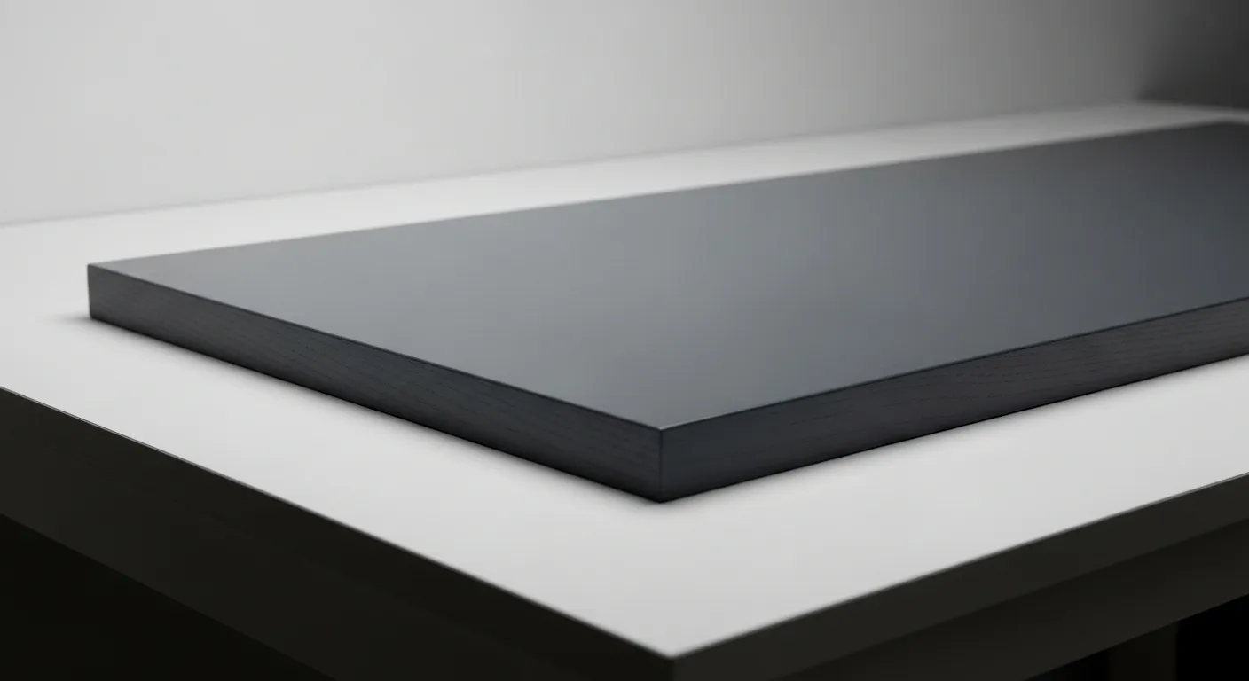 A Pristine, Uniform Matte-finish Wooden Panel, Painted in a Deep Charcoal Grey
