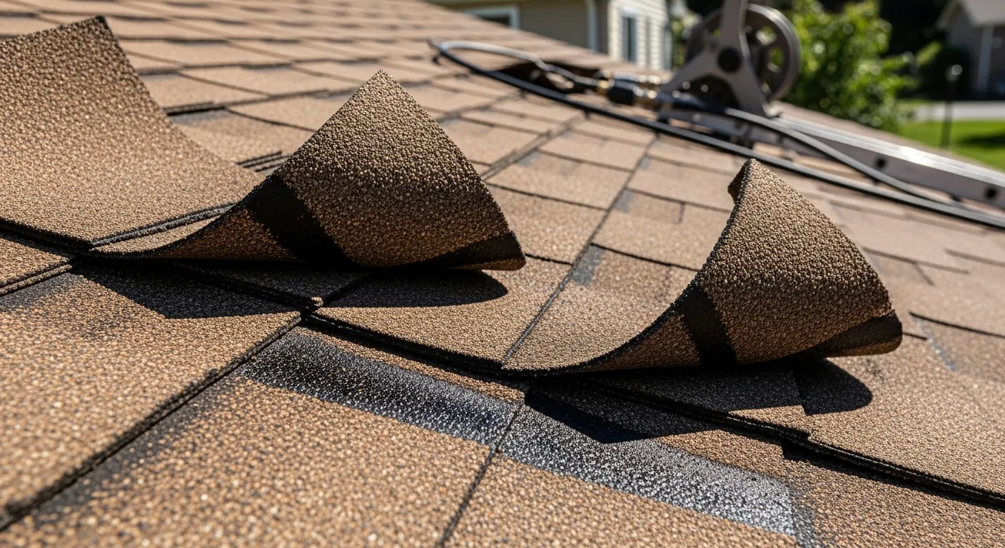 A Residential Asphalt Shingle Roof Severely Damaged by Improper Pressure Washing