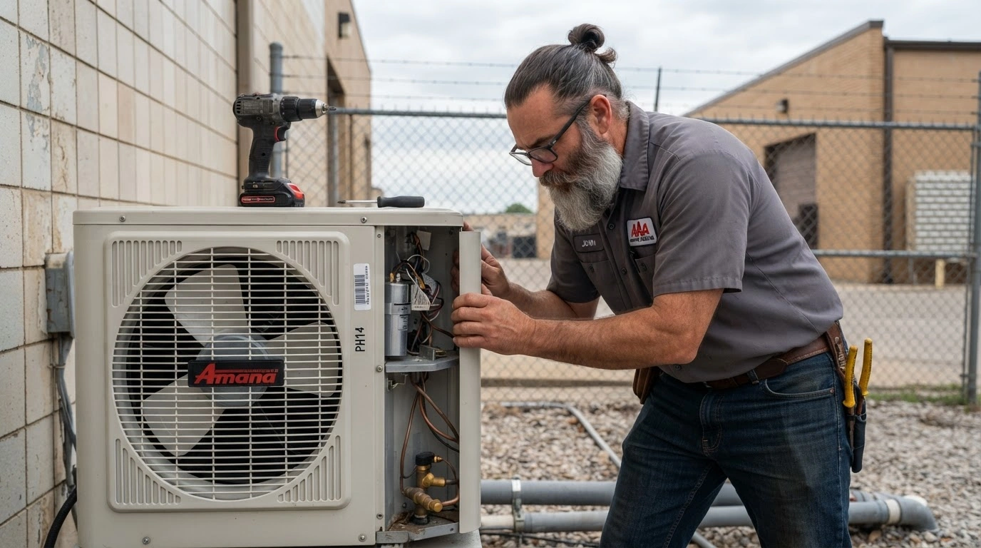 A Rugged, Middle-aged Male HVAC Technician Installing HVAC