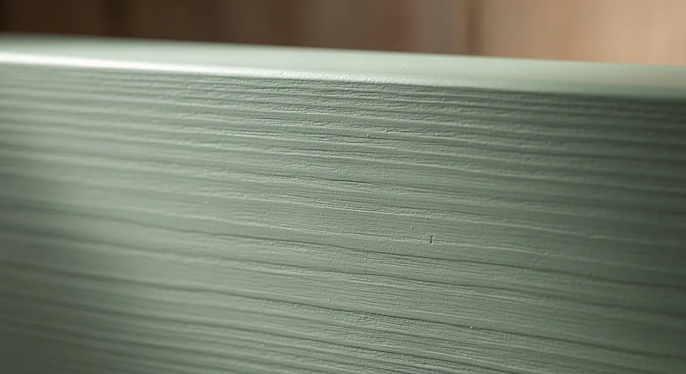 A Rustic Wooden Plank, Meticulously Painted With a Muted Sage Green Chalk Paint